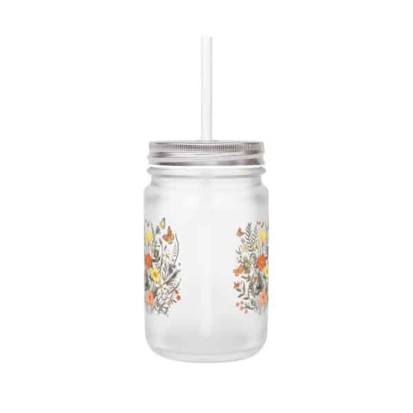 Mason Jar Trinkglas mit Blumendesign