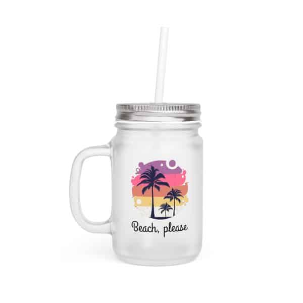 Mason Jar Trinkglas mit Palmen und "Beach, Please"