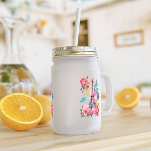 Mason Jar Trinkglas mit Eiffelturm- und Rosenmotiv