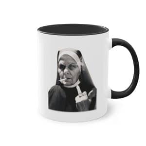 Freche Nonnen Tasse - Lustige Keramik Tasse mit Nonne die den Mittelfinger zeigt