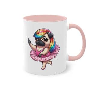 Regenbogen-Mops-Ballerina Tasse - Lustige Keramik Tasse mit Ballett-Mops