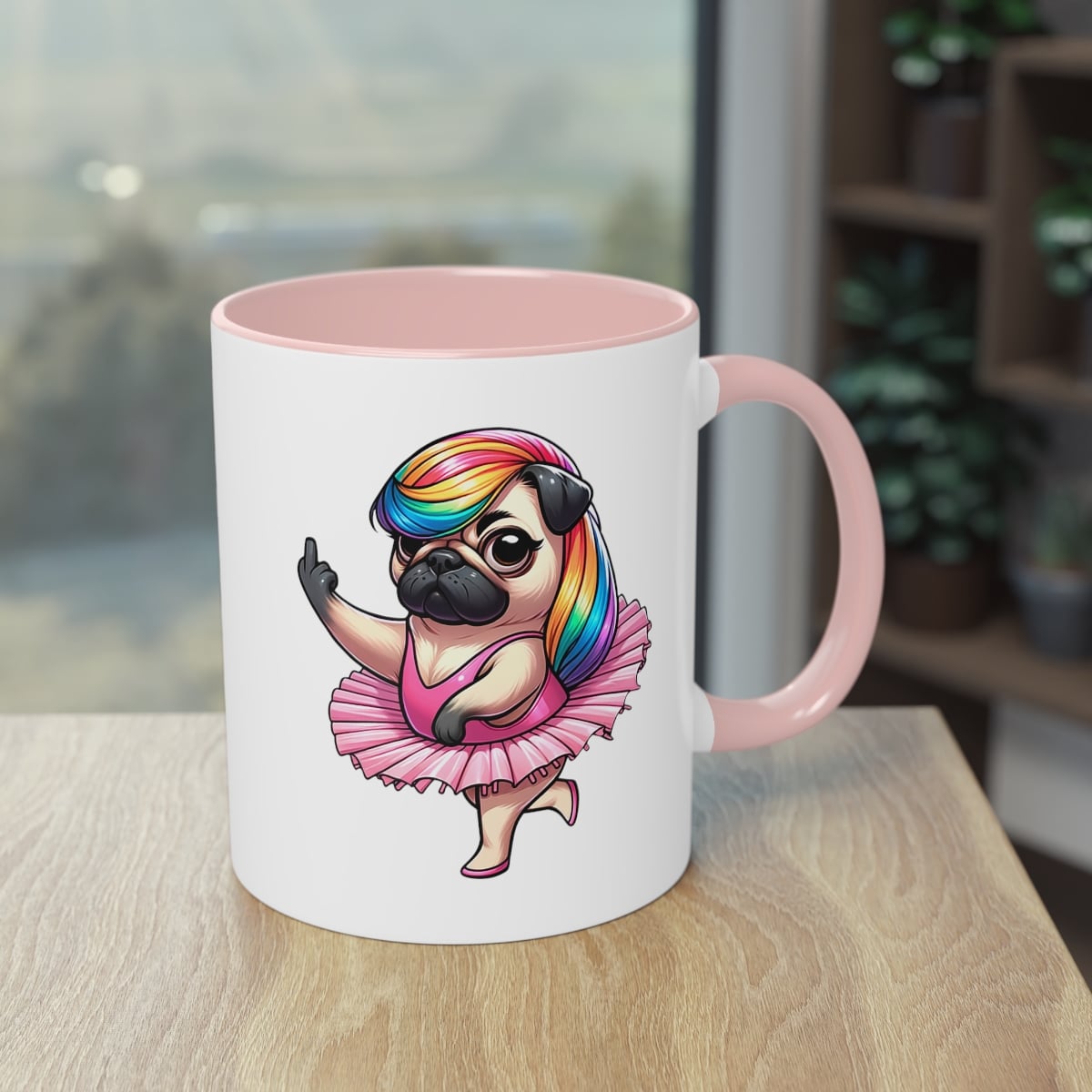 Regenbogen-Mops-Ballerina Tasse - Lustige Keramik Tasse mit Ballett-Mops