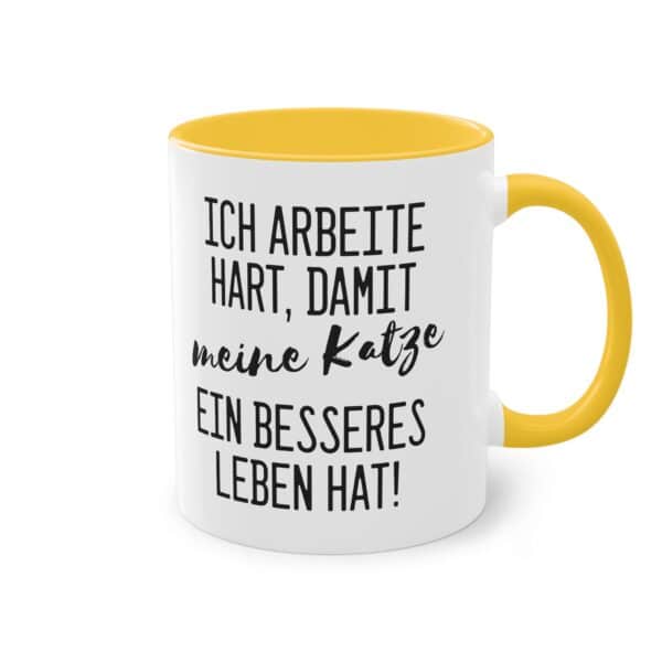 Lustige Katzen Spruchtasse - "Ich arbeite hart, damit meine Katze ein besseres Leben hat"