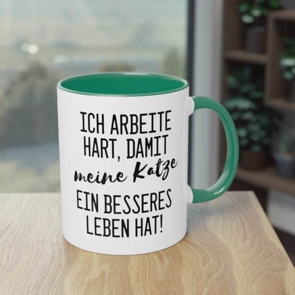 Lustige Katzen Spruchtasse - "Ich arbeite hart, damit meine Katze ein besseres Leben hat"