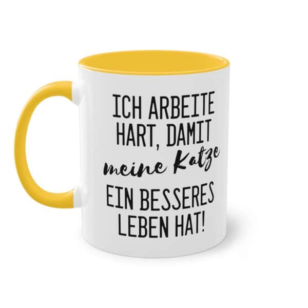 Lustige Katzen Spruchtasse - "Ich arbeite hart, damit meine Katze ein besseres Leben hat"