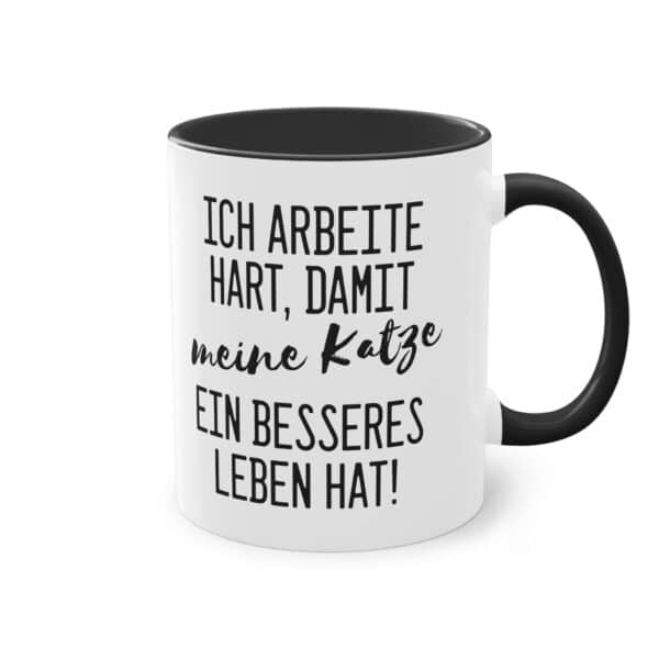 Lustige Katzen Spruchtasse - "Ich arbeite hart, damit meine Katze ein besseres Leben hat"