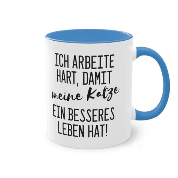 Lustige Katzen Spruchtasse - "Ich arbeite hart, damit meine Katze ein besseres Leben hat"