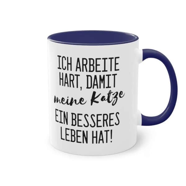 Lustige Katzen Spruchtasse - "Ich arbeite hart, damit meine Katze ein besseres Leben hat"